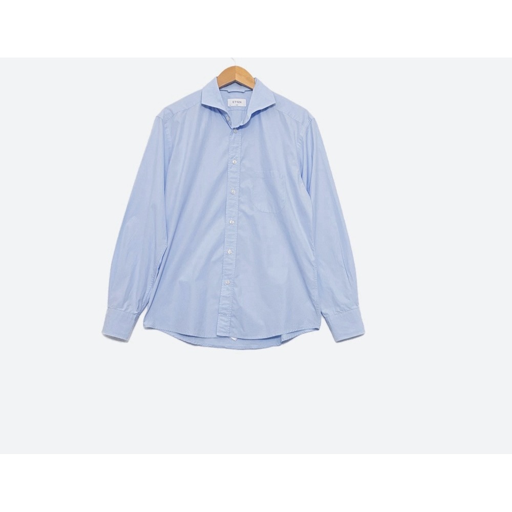 Eton Mens Blue Dress Shirt Slim Fit Button Up Cotton LS Size 42, Large 16.5